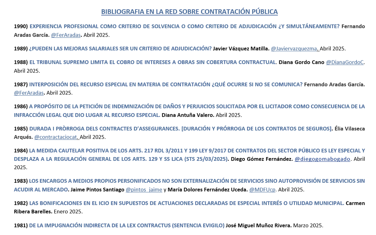 Contrato de obras (@contratodeobras) on Twitter photo contratodeobras.com/2025/06/biblio… BIBLIOGRAFIA EN LA RED SOBRE CONTRATACIÓN PÚBLICA. <a href="/FerAradas/">Fer Ara das</a>; <a href="/Javiervazquezma/">Javier Vázquez Matilla</a>; <a href="/DianaGordoC/">Diana Gordo Cano</a>; <a href="/diegogomabogado/">DiegoGomez❤🍀🌞</a>; <a href="/pintos_jaime/">Jaime Pintos Santiago</a> <a href="/MDFUcp/">María Dolores Fernández Uceda</a>; <a href="/contractaciocat/">Contractació</a>; Élia Vilaseca Arqués; Carmen Ribera Barelles; José Miguel Muñoz Rivera; Diana Antuña Valero. contratodeobras.com/2025/06/biblio… BIBLIOGRAFIA EN LA RED SOBRE CONTRATACIÓN PÚBLICA. <a href="/FerAradas/">Fer Ara das</a>; <a href="/Javiervazquezma/">Javier Vázquez Matilla</a>; <a href="/DianaGordoC/">Diana Gordo Cano</a>; <a href="/diegogomabogado/">DiegoGomez❤🍀🌞</a>; <a href="/pintos_jaime/">Jaime Pintos Santiago</a> <a href="/MDFUcp/">María Dolores Fernández Uceda</a>; <a href="/contractaciocat/">Contractació</a>; Élia Vilaseca Arqués; Carmen Ribera Barelles; José Miguel Muñoz Rivera; Diana Antuña Valero.