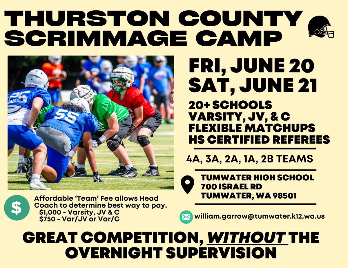 Thank You to all 36 Schools who attended TC Camp 2025.

Thank you to the 85 HS Football Officials who worked the scrimmages from 8am-7pm for two days.

Thank you to the two ATCs who treated and cared for 1,500+ Athletes.

Thank you to the TBird Coaches/Parents who make it work!