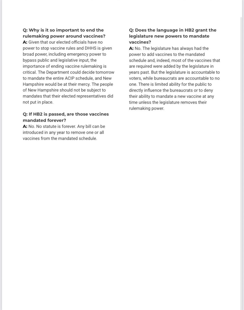 RebuildNH's tweet image. There are a lot of misconceptions and confusion regarding the language in the budget to end vaccine rule-making. RebuildNH supports the current language. We have supported previous versions of this bill with the same language.
What the bill does and does not do:
✅ Ends vaccine…