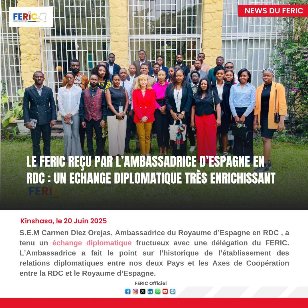 Fericofficiel's tweet photo. #EchangeDiplomatique | Le @Fericofficiel a été reçu par S.E.M Carmen Diez Orejas, Ambassadrice 🇪🇸🇨🇩 @EmbEspRDC.

#Diplomatie #Coopération #RelationsInternationales #Développement #EspagneRDC https://t.co/LBOHyXyBtV