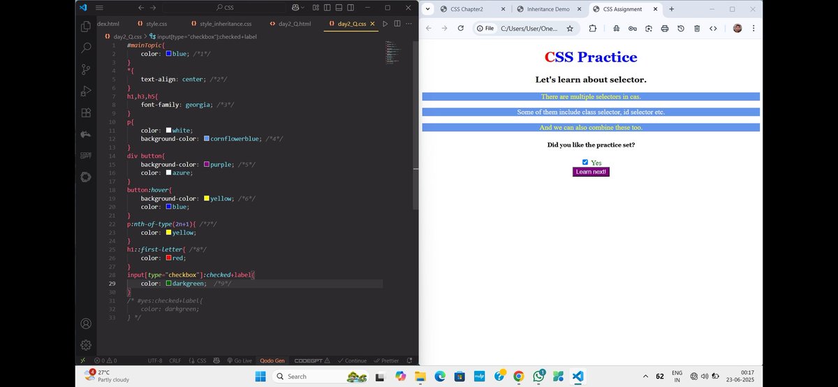 SohamDebnath's tweet photo. Day 5✅Sigma 8 - @AmanDhattarwal
Dived deeper into CSS today! 🧠🎨
Covered selectors, combinators, specificity &amp; inheritance — things are getting detailed and interesting! 🧩✨
Notes✅ Assignment✅
Thanks @ShradhaKhapra_
#Sigma8 #ApnaCollege #CSS #WebDevelopment #FrontendLearning https://t.co/Ly10ZUe0Xt