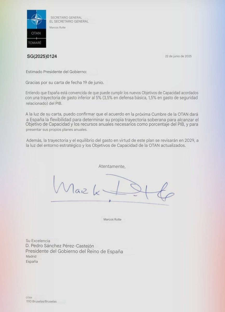Elyon (@elyonman) on Twitter photo <a href="/sanchezcastejon/">Pedro Sánchez</a> <a href="/NunezFeijoo/">Alberto Núñez Feijóo</a> Ahí lo que pone es que se le da a España la flexibilidad que necesite para alcanzar el objetivo. El objetivo sigue siendo el 5%. No has cambiado nada.
Confías en que tus votantes ni se lean lo que has puesto. <a href="/sanchezcastejon/">Pedro Sánchez</a> <a href="/NunezFeijoo/">Alberto Núñez Feijóo</a> Ahí lo que pone es que se le da a España la flexibilidad que necesite para alcanzar el objetivo. El objetivo sigue siendo el 5%. No has cambiado nada.
Confías en que tus votantes ni se lean lo que has puesto.