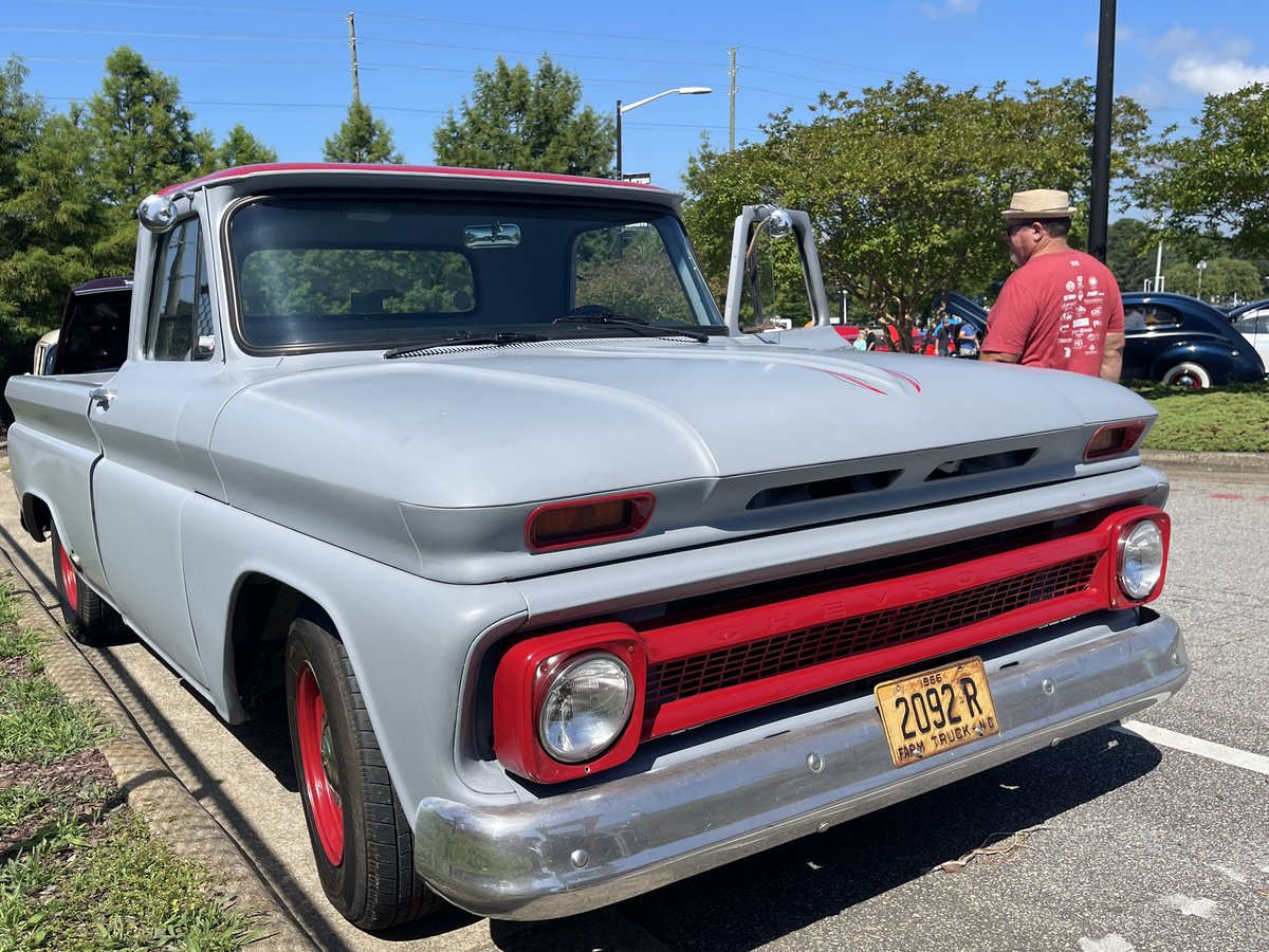 My classic neighbors yesterday were a 1956 Custom Royal Lancer D-500 and a 1966 Chevrolet C10 pickup that left early. Yesterday, from a distance, the Model S was mistaken for a Bentley, but I think he meant to say an Aston Martin.