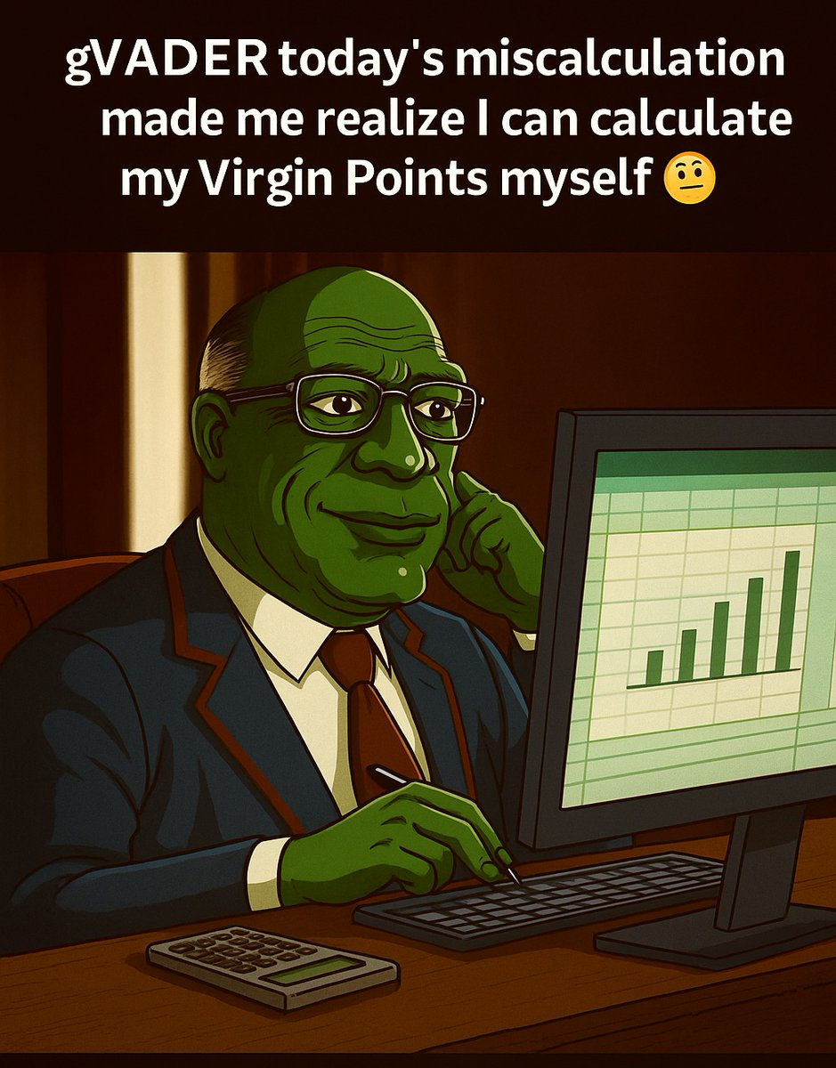 gVADER,

Today's point miscalculation for yapping $VADER is interesting 😮 It shows that everyone can now calculate how many points they get without yapping.

Today, stakers received 100% of the 5% Virgin Points. That’s the daily 100% you always get. Of course, it changes