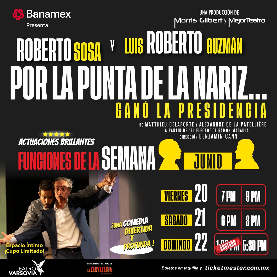 Por La Punta De La Nariz (@porlapuntadela) on Twitter photo ¡Basta de promesas y campañas vacías! Vota por la comedia, vota por la diversión, vota #PorLaPuntaDe LaNariz. ¡Te vas a reír como loco y te lo vamos a cumplir 🤣!
📍 <a href="/TeatroVarsovia/">Teatro Varsovia</a>
👃 Domingo 22 de junio
⏰ Funciones a las 1̷:3̷0̷ y 5:30 pm
🎟️ bit.ly/BoletoPorLaPun… ¡Basta de promesas y campañas vacías! Vota por la comedia, vota por la diversión, vota #PorLaPuntaDe LaNariz. ¡Te vas a reír como loco y te lo vamos a cumplir 🤣!
📍 <a href="/TeatroVarsovia/">Teatro Varsovia</a>
👃 Domingo 22 de junio
⏰ Funciones a las 1̷:3̷0̷ y 5:30 pm
🎟️ bit.ly/BoletoPorLaPun…
