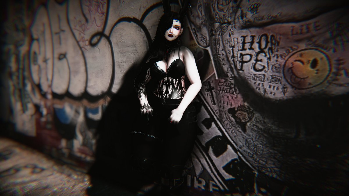 LaylasVRC's tweet photo. Would you trust the goth bunny in the alleyway? 

#vrclewd #VRChatPhotography #lewdtuber #goth #mommy #vrc #VRChat #fypシ https://t.co/I7nwTT1oya