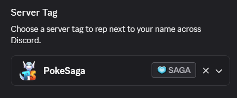 PokeSagaMC's tweet photo. We now have a Server Tag in Discord! Join here if you haven't already 👉 https://t.co/ET320bmOgA https://t.co/RN7V1UxA6B