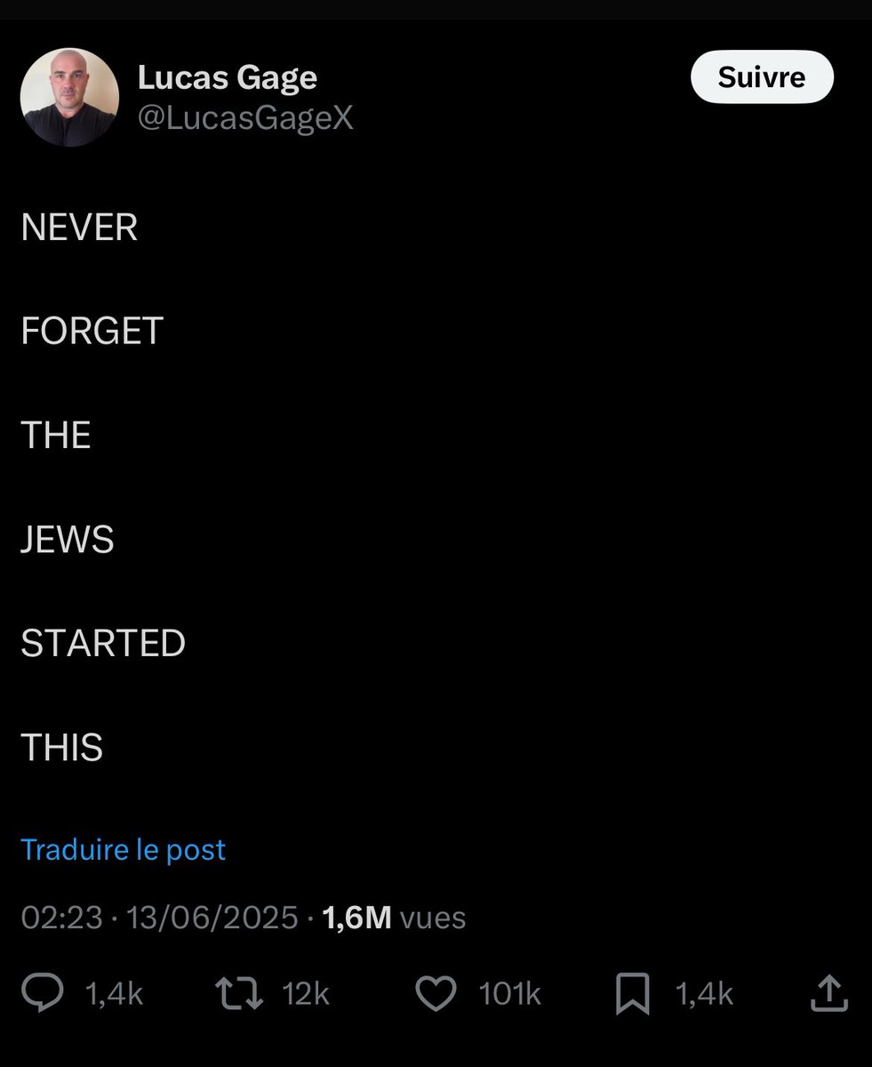 "Boom Boom Tel Aviv"

"Humanity never expected good behavior from you Jews"

Buzz planétaire pour la chanson générée avec IA par l'antisémite notoire Lucas Gage