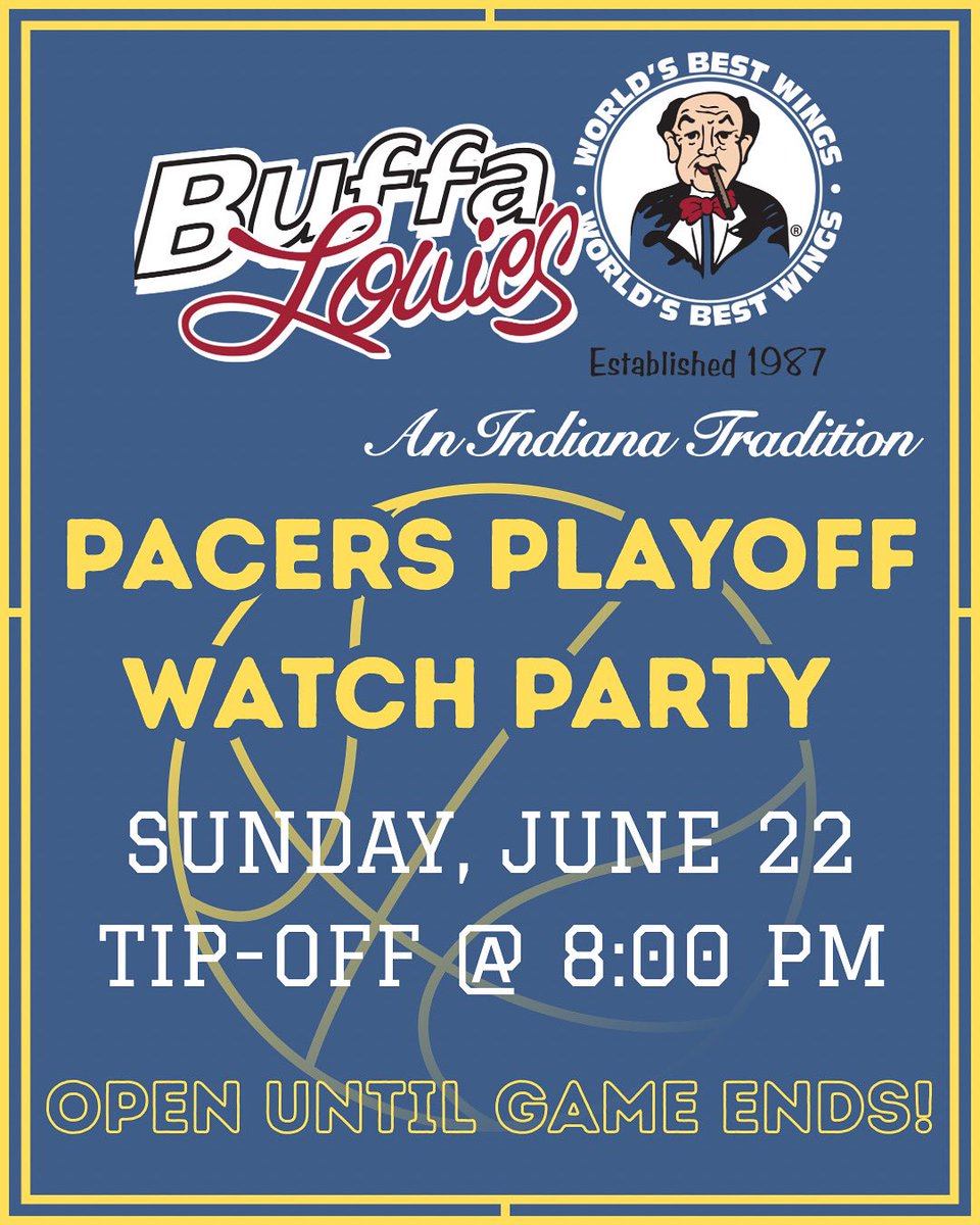TONIGHT’S THE NIGHT! LET’S MAKE HISTORY! WE’LL SEE YOU AT BUFFALOUIE’S BLOOMINGTON &amp; BUFFALOUIE’S CARMEL 😤

#BuffaLouies #IndianaPacers #Playoffs #WatchParty #Carmel #Bloomington #Basketball