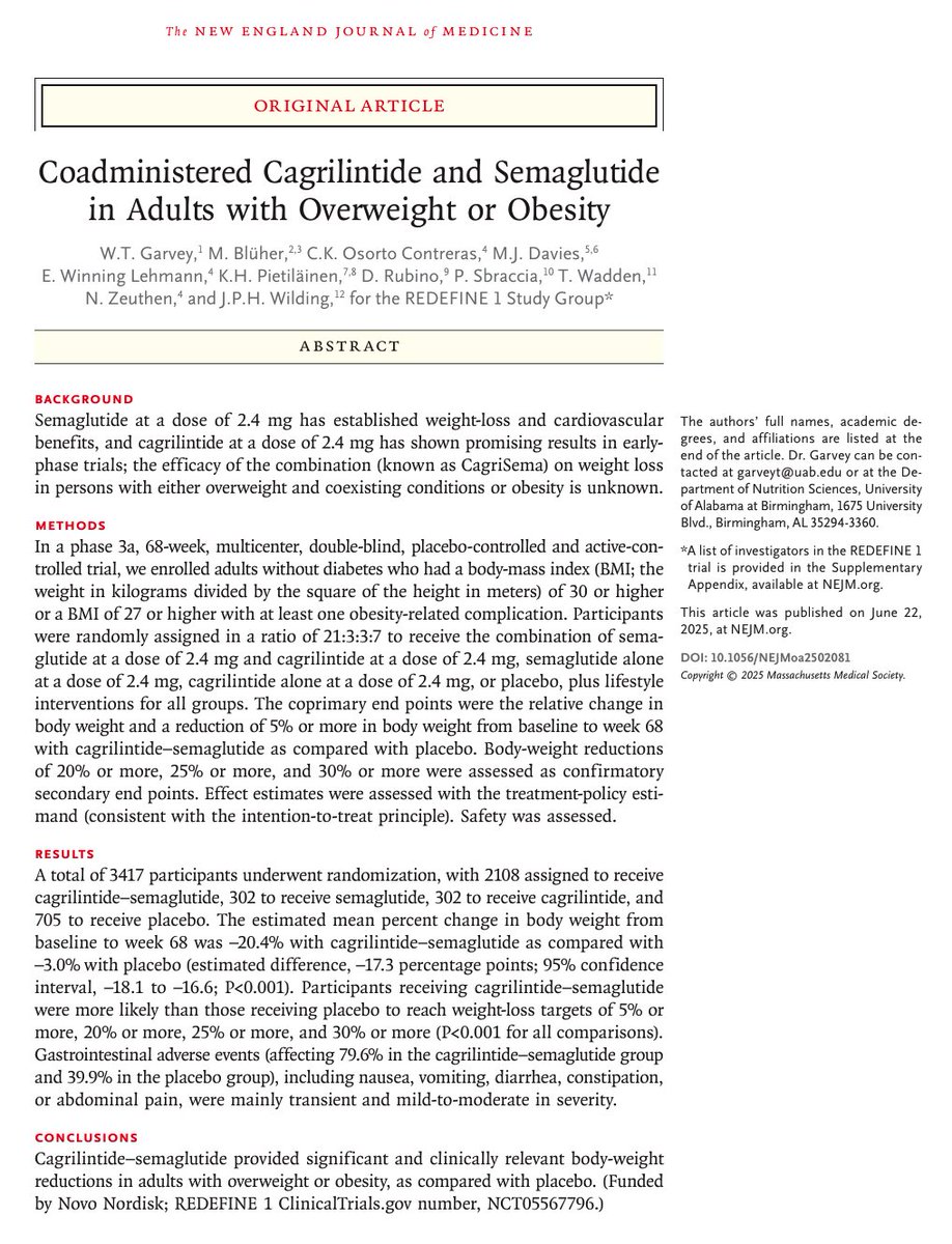 dose_of_naz's tweet photo. REDEFINE 1: Coadministered #Cagrilintide + #Semaglutide in Adults with #Overweight or #Obesity #ADA2025 #MedTwitter #NovoNordisk https://t.co/JDifMM6Jvx https://t.co/fAXCucLjKO