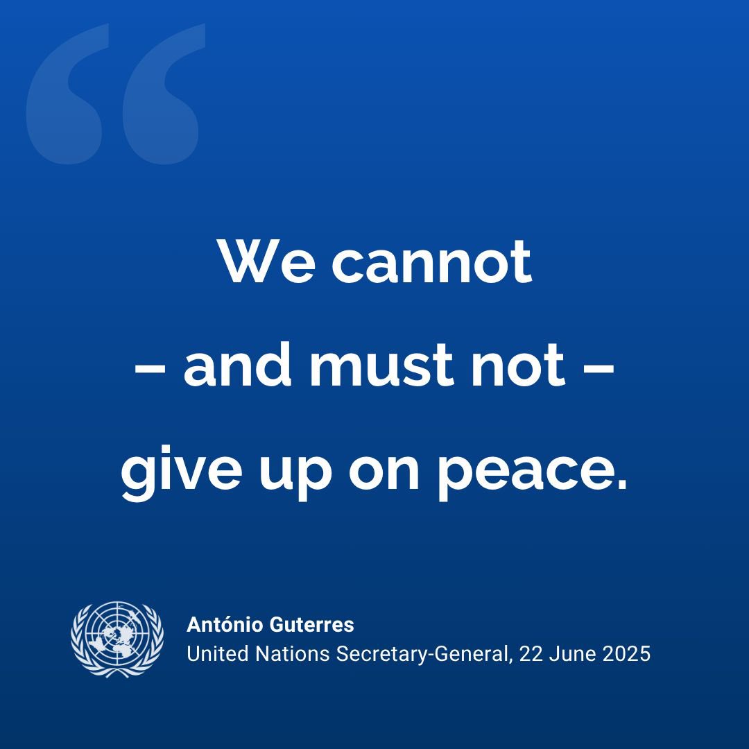 United Nations (@un) on Twitter photo “We cannot – and must not - give up on peace.”
– <a href="/antonioguterres/">António Guterres</a> urges Security Council & all UN member countries to act with reason, restraint & urgency amid the escalation in the Middle East.
un.org/sg/en/content/… “We cannot – and must not - give up on peace.”
– <a href="/antonioguterres/">António Guterres</a> urges Security Council & all UN member countries to act with reason, restraint & urgency amid the escalation in the Middle East.
un.org/sg/en/content/…