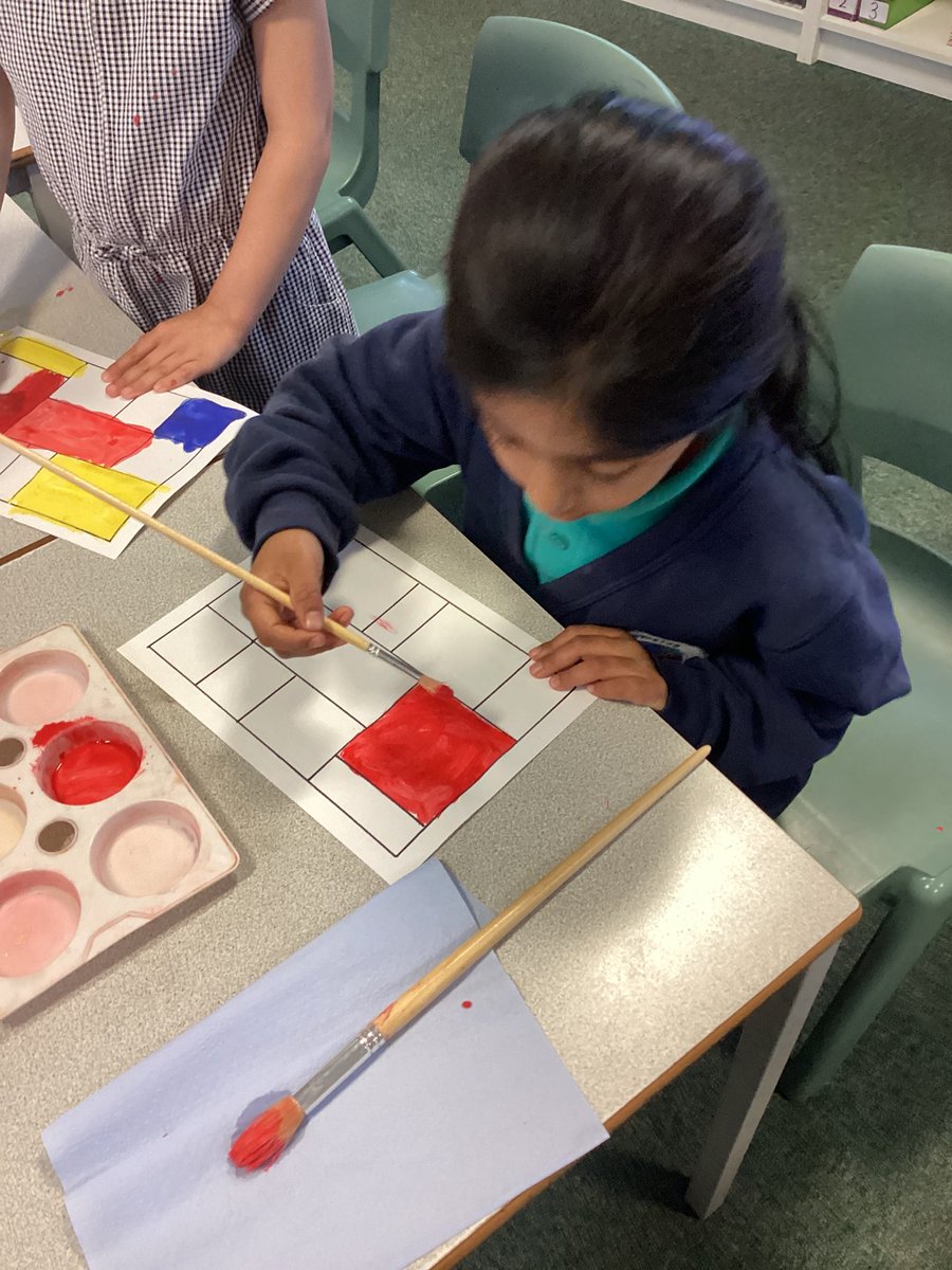 Year 1 has used primary colours and painted their own Piet Mondrian paintings.
