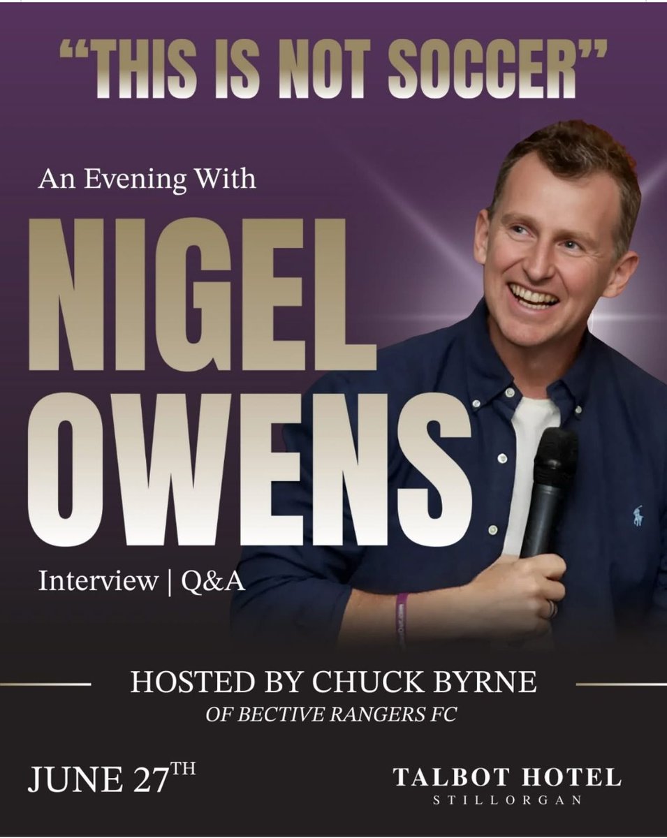 LAST CHANCE FOR NIGEL OWENS TICKETS!!! 🎟 

Reminder that this Friday, our very own Chuck Byrne shares a stage with the legendary rugby referee Nigel Owens. 

Plenty of stories, laughs and questions for them on what should be a great night. 

Tickets eventbrite.com/e/this-is-not-…