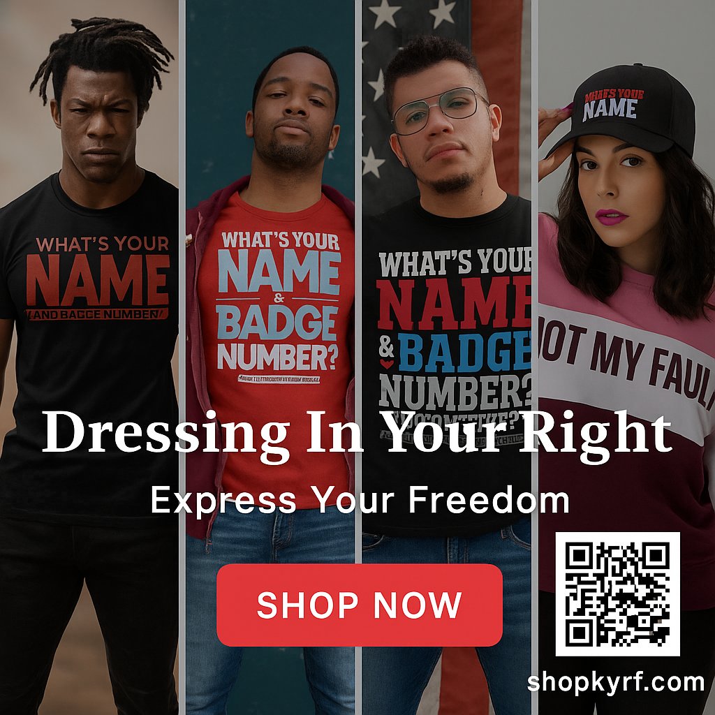 ShopKYRF's tweet photo. 📣 Dressing In Your Right isn’t just a slogan — it’s a movement.
👕 Every design in the KYRF collection speaks truth, demands accountability, and protects your voice.
🛒 Tap the link. Scan the code. Wear your power.
👉 https://t.co/HeMFr3lxkW
#KnowYourRights #KYRF https://t.co/S7dhDwqotu