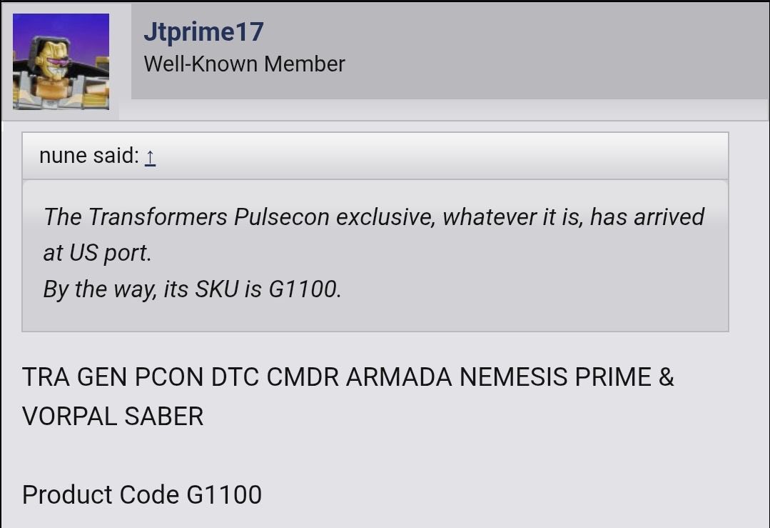 TFPoopGuy's tweet image. JTPrime17 announced that the next PulseCon exclusive set will be some random guy with his sword