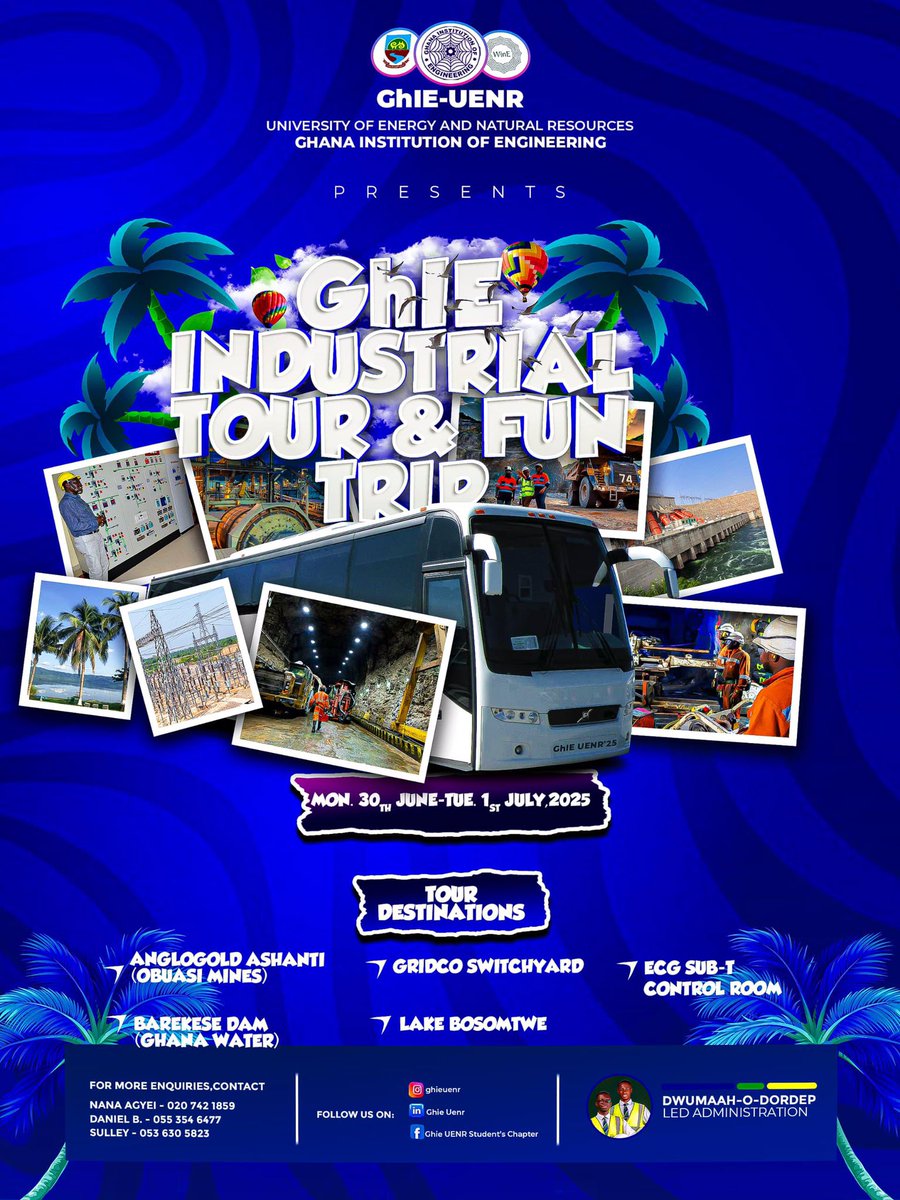 📢 GhIE Industrial Tour – Register Now!

🚌 Obuase Mines | Barekese Dam | ECG &amp; GRIDCo – Anwomaso | Lake Bosomtwe

💰 Max: GHS 400 (🎓 Student discount coming)
📌 Limited slots!

📞 0553546477
#GhIEUENR #EngineeringExcellence  #Engineeringtour