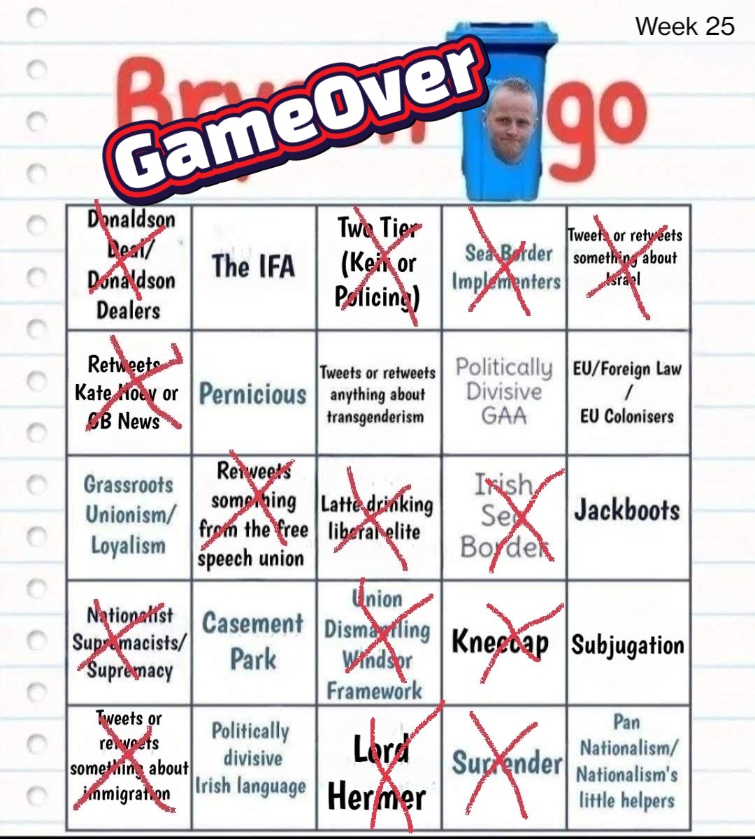 pwalshnow's tweet photo. @JamieBrysonCPNI No winning lines last week after what looked like a promising start...
Anyhoo #NewWeekNewGame
Eyes down for your first rant...
#BrysonBingo https://t.co/m4f2yJ78ag