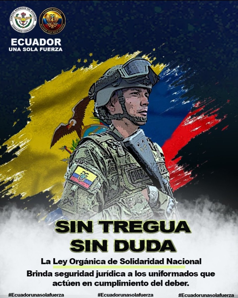 NUESTRAS GLORIOSAS FUERZAS ARMADAS TIENEN TODO NUESTRO RESPALDO. HOY, MAÑANA, Y SIEMPRE. Las <a href="/FFAAECUADOR/">Fuerzas Armadas del Ecuador</a> actúan con firmeza y compromiso por la seguridad de la nación.
¡El deber no se detiene! 
#FFAAContigo #BloqueDeSeguridad #EcuadorUnaSolaFuerza