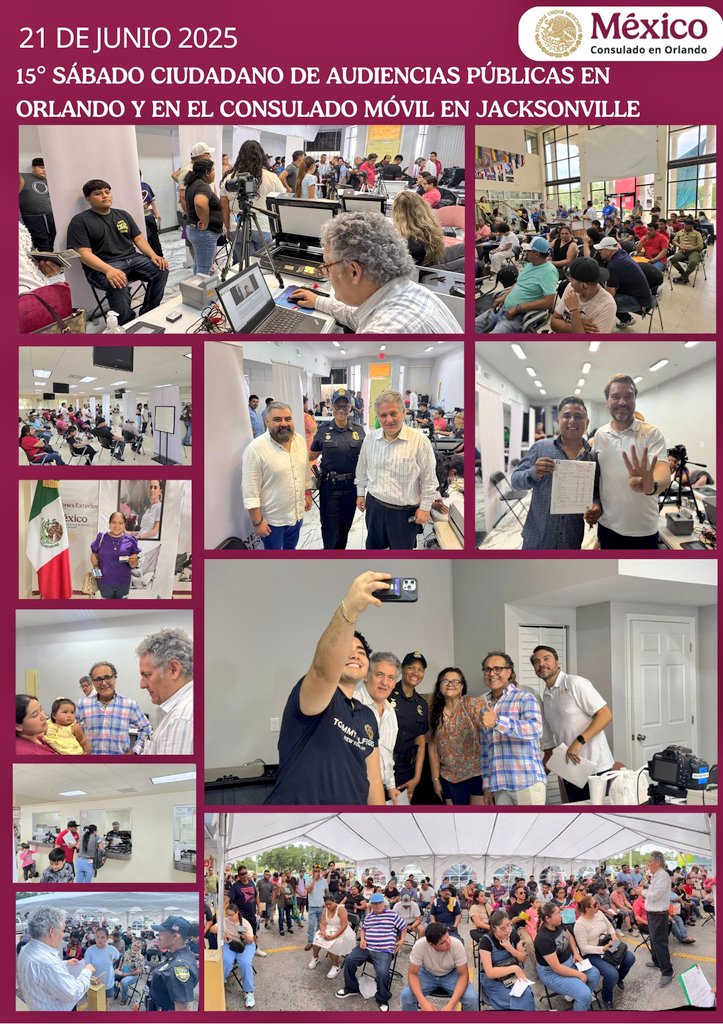 Juan Sabines Guerrero +🤚🏽 (@juansabinesg) on Twitter photo Cumpliendo la instrucción de la Presidenta <a href="/Claudiashein/">Claudia Sheinbaum Pardo</a> de realizar un #DíaCiudadano, este 15° #SábadoCiudadano de #AudienciasPúblicas en Orlando y Jacksonville atendimos a 456 personas, con y sin cita previa.
Expedimos pasaportes, INEs, afiliaciones al IMSS y activaciones de Cumpliendo la instrucción de la Presidenta <a href="/Claudiashein/">Claudia Sheinbaum Pardo</a> de realizar un #DíaCiudadano, este 15° #SábadoCiudadano de #AudienciasPúblicas en Orlando y Jacksonville atendimos a 456 personas, con y sin cita previa.
Expedimos pasaportes, INEs, afiliaciones al IMSS y activaciones de