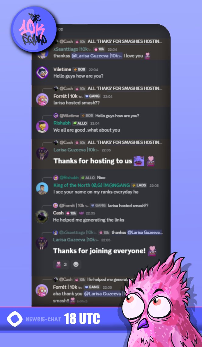 the10kSquad's tweet image. Day 164 of The 10k Squad taking over Monad's newbie chat. Special shout-out to: @cansmbdysuckmyd 

Newbies always will be on top for 10K Squad.

Every day, at 11:00 UTC and 18:00 UTC we will be in #newbie-chat of @monad_xyz discord to welcome Monad newcomers and bring the vibe.…