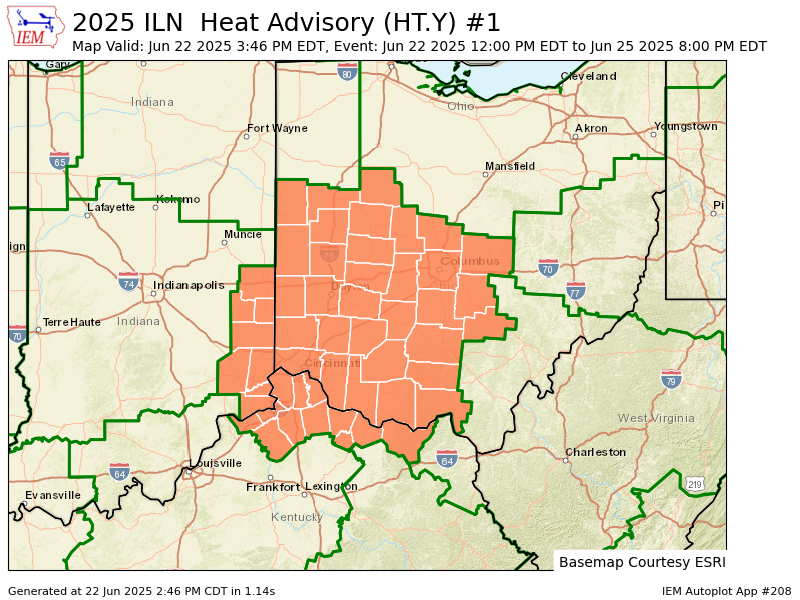 WMOHNEWS's tweet photo. ILN continues Heat Advisory till Jun 25, 8:00 PM EDT https://t.co/yDkhaijaDz https://t.co/fYUbgMXi3N