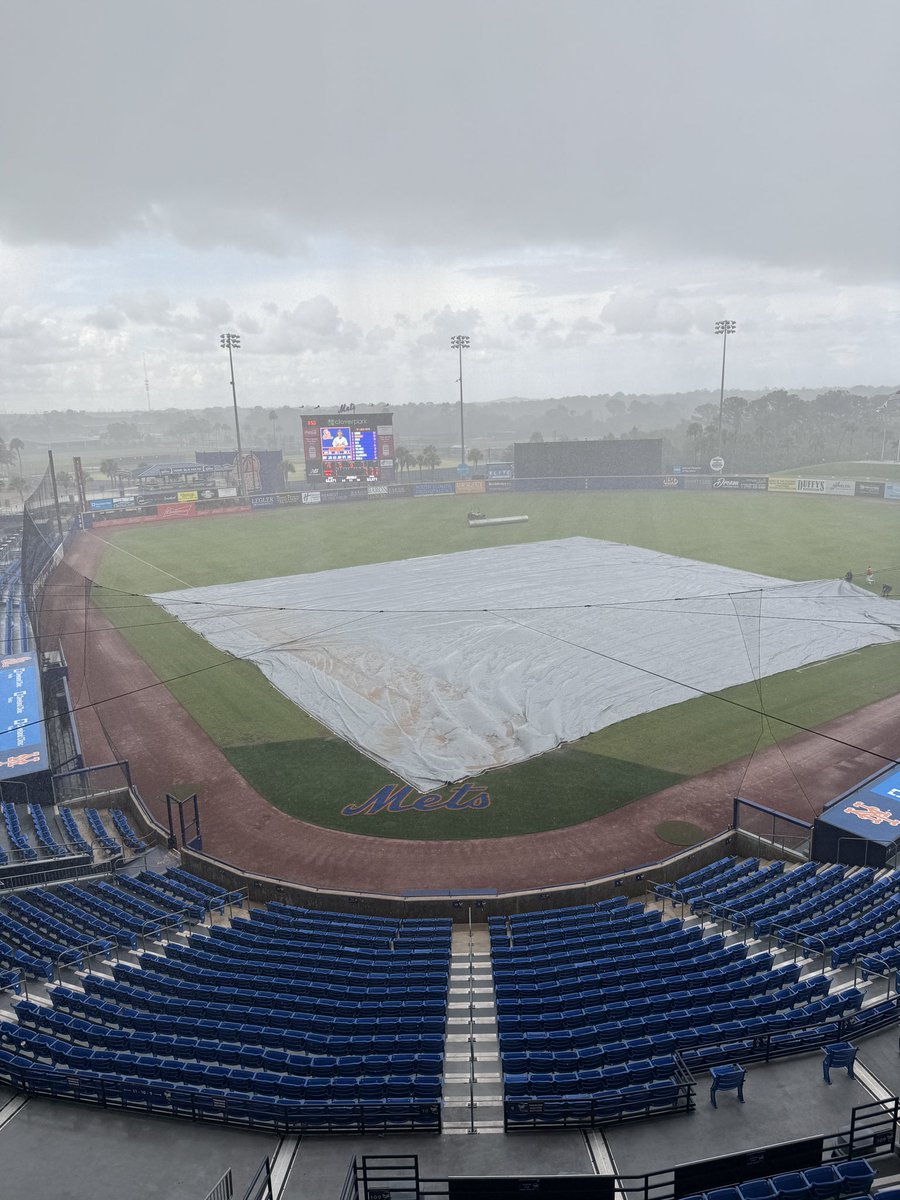 We have entered a rain delay in the bottom of the 11th. 

7-7 game with runners on 2nd and 3rd