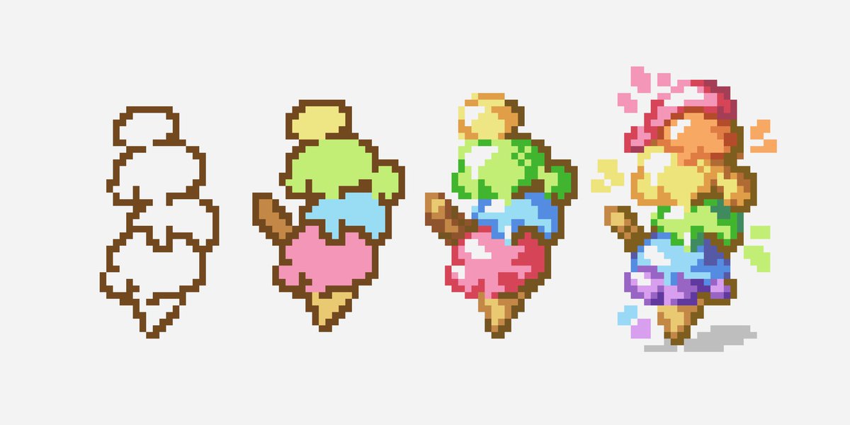 NotCleverTom's tweet image. Some stages of my ice cream piece.