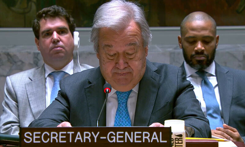 dawn_com's tweet photo. UN chief says US strikes mark ‘perilous turn in a region that is already reeling’

Follow our live coverage of the Israel-Iran war:
https://t.co/VLRASNygqu https://t.co/InPMDUxlyw