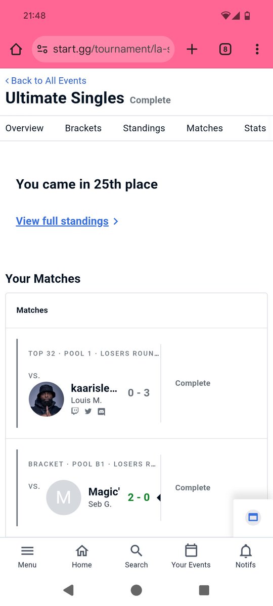 Enfin le top 32 a la Suite !(25/92) Y'aura fallu attendre le dernier de la saison.
Grand bravo au TO qui gère comme d'habitude pour nous fournir ce tournoi dans une venue de qualité.
Win contre Ibex, Talion et Magic.
Lose contre FireXboy et Zederof.