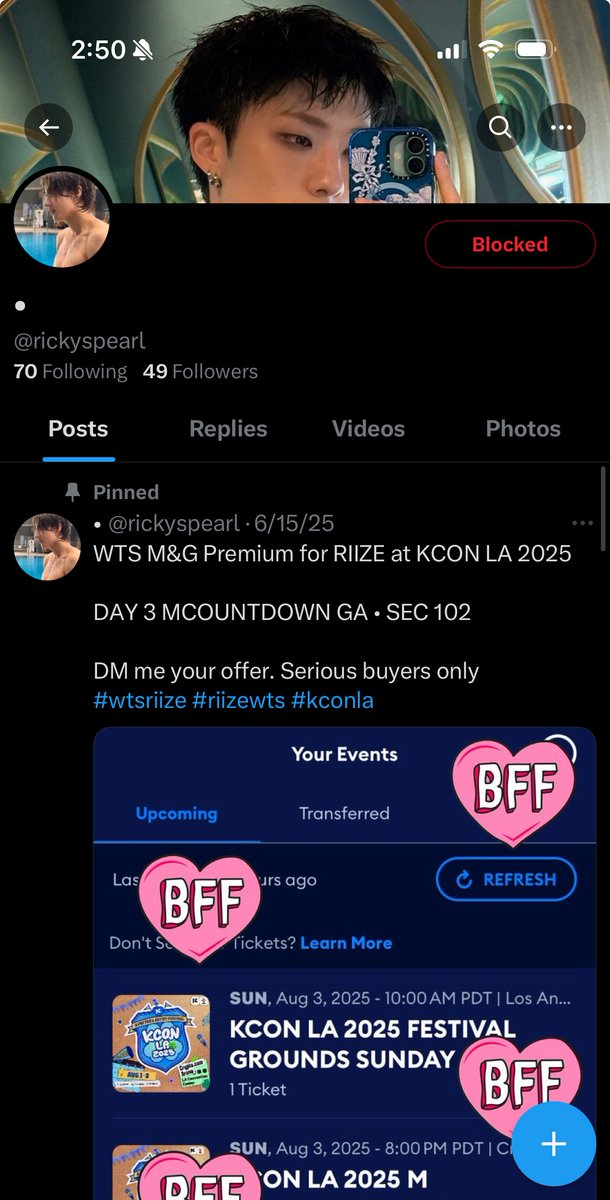 Somnies that have put up posts looking for xtra benefit packages for tour:

please beware of these two scammers! 
they’ve gone as far as making a fake website with “listings” of vvip packages for three cities + another bg tour benefit 

(screen rec in replies)