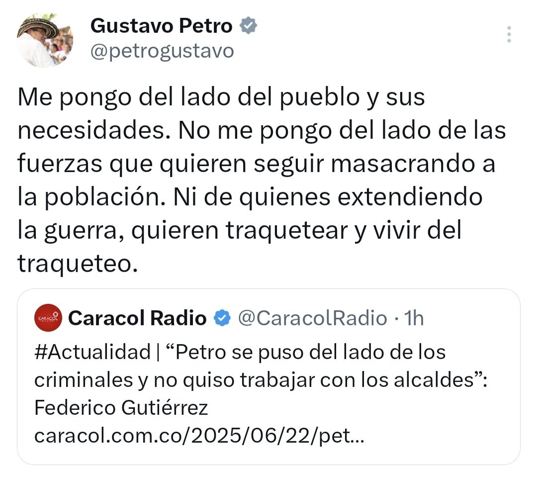 Maicol Cajamarca (@maicajamarca_) on Twitter photo ¡Grande Presidente <a href="/petrogustavo/">Gustavo Petro</a>, así es como se le responde a los fascistas que viven masacrando a sus poblaciones! ✊🏻🇨🇴
¿ le quedó claro <a href="/FicoGutierrez/">Fico Gutiérrez</a> o quiere otra peinada más ? ¡Grande Presidente <a href="/petrogustavo/">Gustavo Petro</a>, así es como se le responde a los fascistas que viven masacrando a sus poblaciones! ✊🏻🇨🇴
¿ le quedó claro <a href="/FicoGutierrez/">Fico Gutiérrez</a> o quiere otra peinada más ?