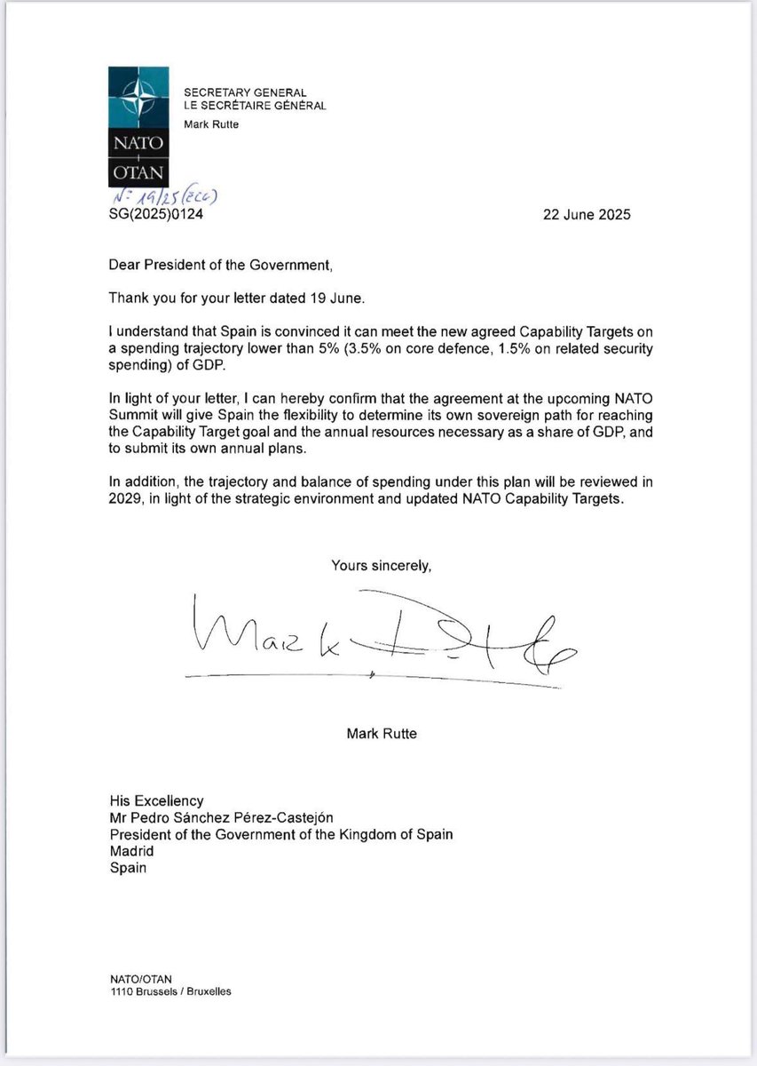 Un acuerdo histórico sobre cómo camuflar el 5% en gasto militar total, según el Secretario General de la OTAN 😂