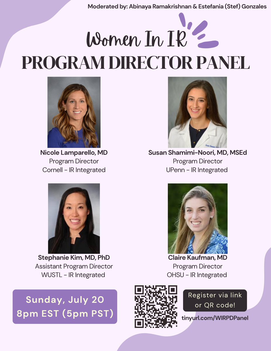 Abinaya Ramakrishnan (@amramakrishnan) on Twitter photo 🚨 Excited to announce our Women in IR Program Director Panel!
📅 Don’t miss this chance to connect with female PDs and learn more about the application process! #WomenInIR #RadRes #IRstrong #MedTwitter
<a href="/NLamparello/">Nicole Lamparello, MD</a> <a href="/stephkimMD/">Stephanie Kim, MD, PhD</a> <a href="/SusanShamimi/">Susan Shamimi-Noori MD MSEd</a> Dr.Claire Kaufman 🚨 Excited to announce our Women in IR Program Director Panel!
📅 Don’t miss this chance to connect with female PDs and learn more about the application process! #WomenInIR #RadRes #IRstrong #MedTwitter
<a href="/NLamparello/">Nicole Lamparello, MD</a> <a href="/stephkimMD/">Stephanie Kim, MD, PhD</a> <a href="/SusanShamimi/">Susan Shamimi-Noori MD MSEd</a> Dr.Claire Kaufman