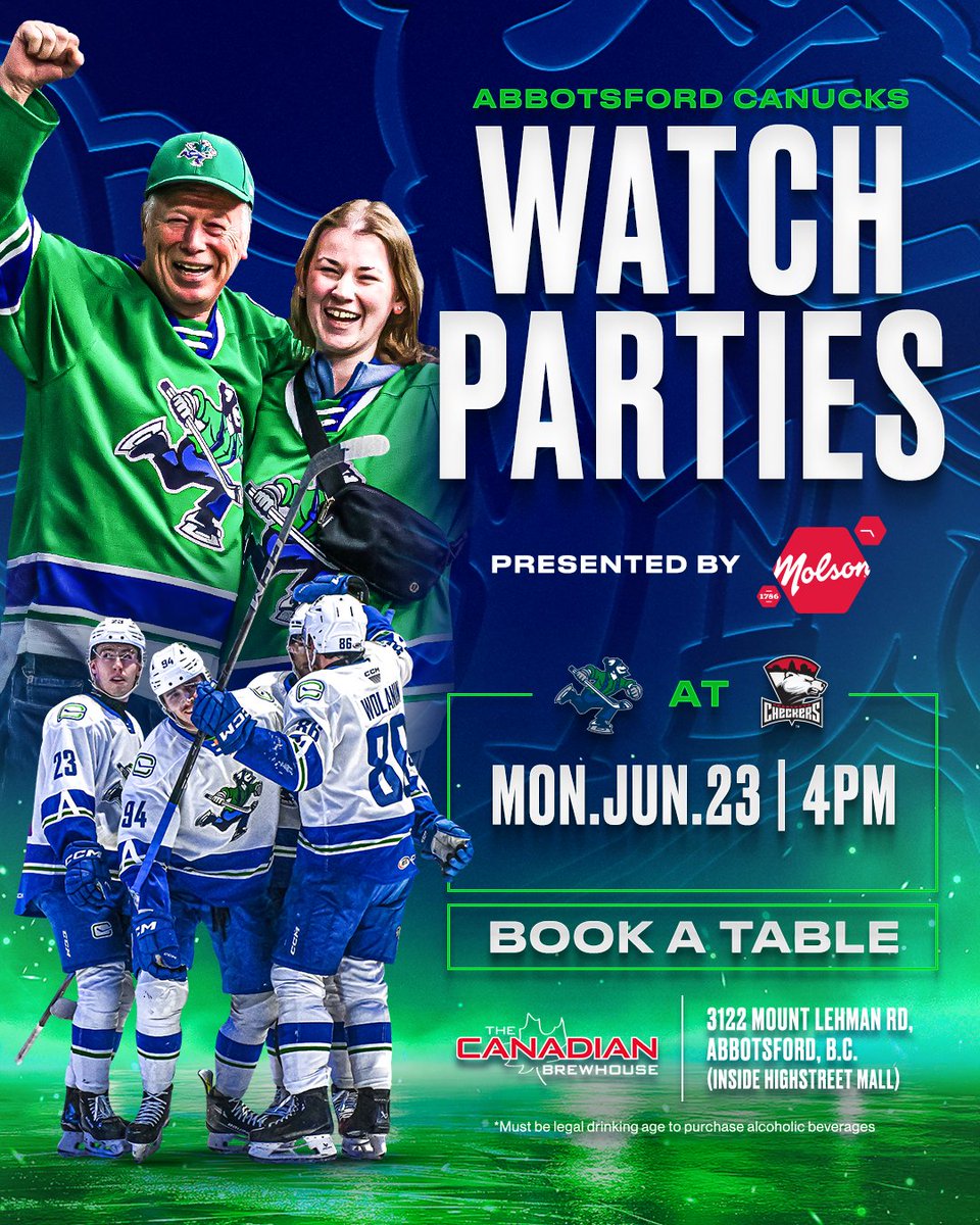 The Calder Cup Finals action continues down in Charlotte! 📺

Join us at the Canadian Brewhouse tomorrow night to watch and cheer on your Abbotsford Canucks in Game 5 of the Finals! Puck drops at 4PM!