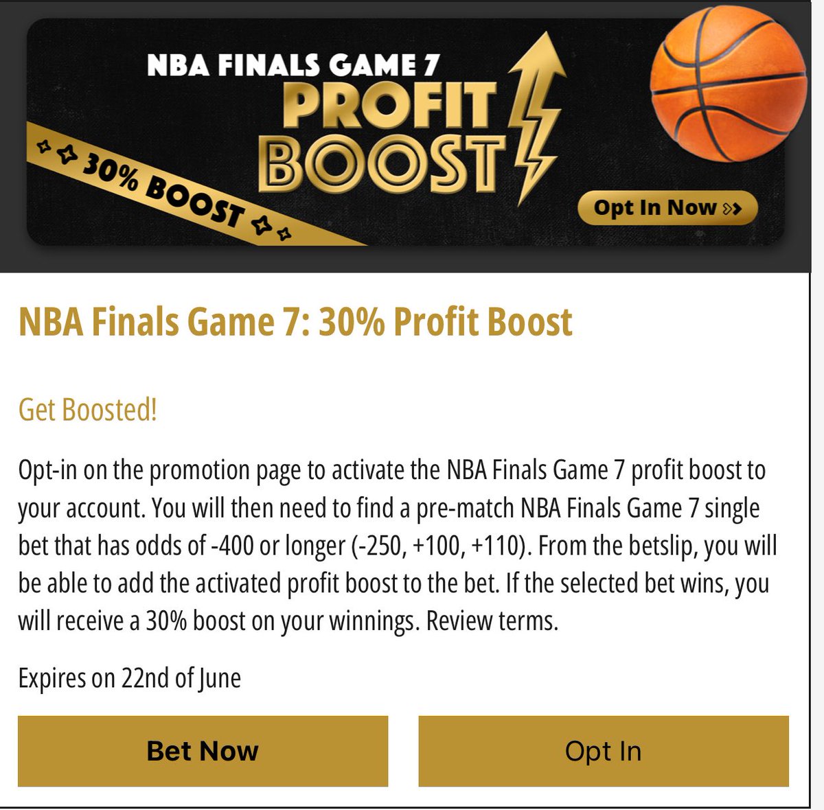 pinto (@pinto479) on Twitter photo Don’t forget to opt-in for the NBA Finals Game 7 profit boost before placing a bet on <a href="/BetSaracen/">BetSaracen</a>! Don’t forget to opt-in for the NBA Finals Game 7 profit boost before placing a bet on <a href="/BetSaracen/">BetSaracen</a>!