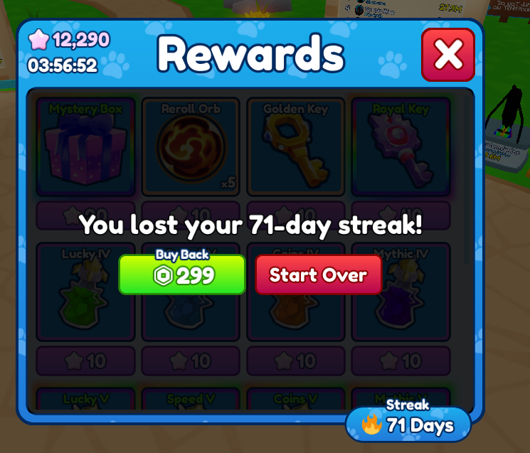 dang i lost my 71 day streak...