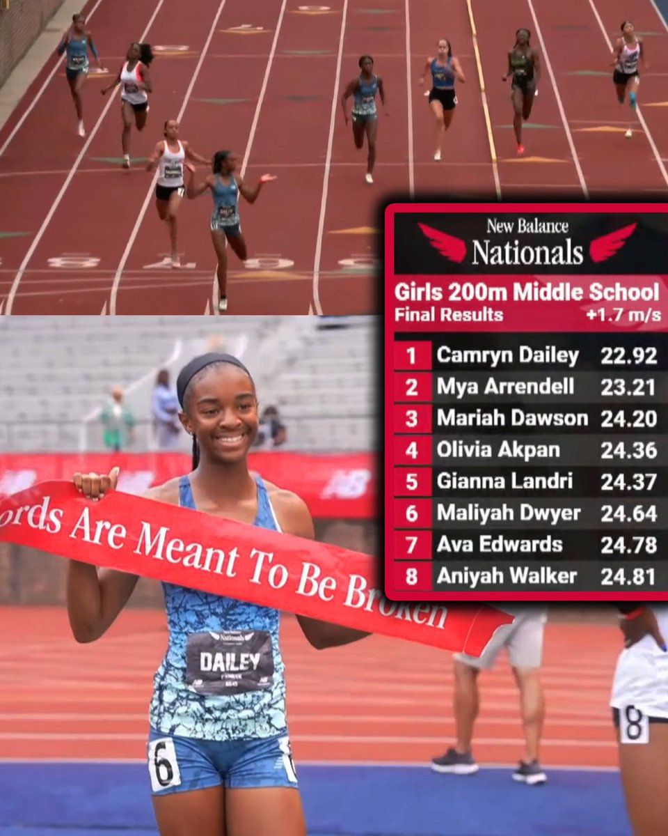 13-year-old Camryn Dailey 22.92 200m age group WORLD RECORD at New Balance Nationals! 😱