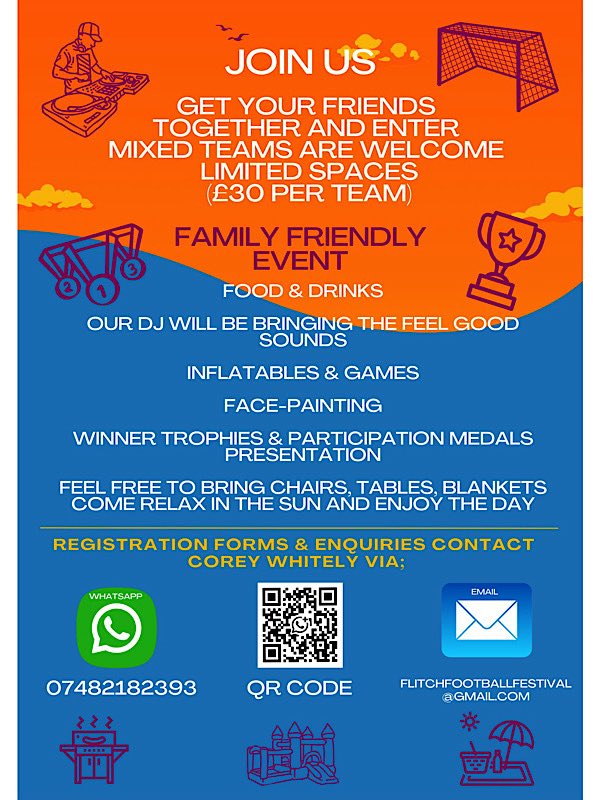 ‼️‼️ ATTENTION ‼️‼️

We only have 5 spaces left for the 11&amp;12 year old category at Flitch Fest ⚽️⚽️

Use the QR code or WhatsApp on the poster to book up
