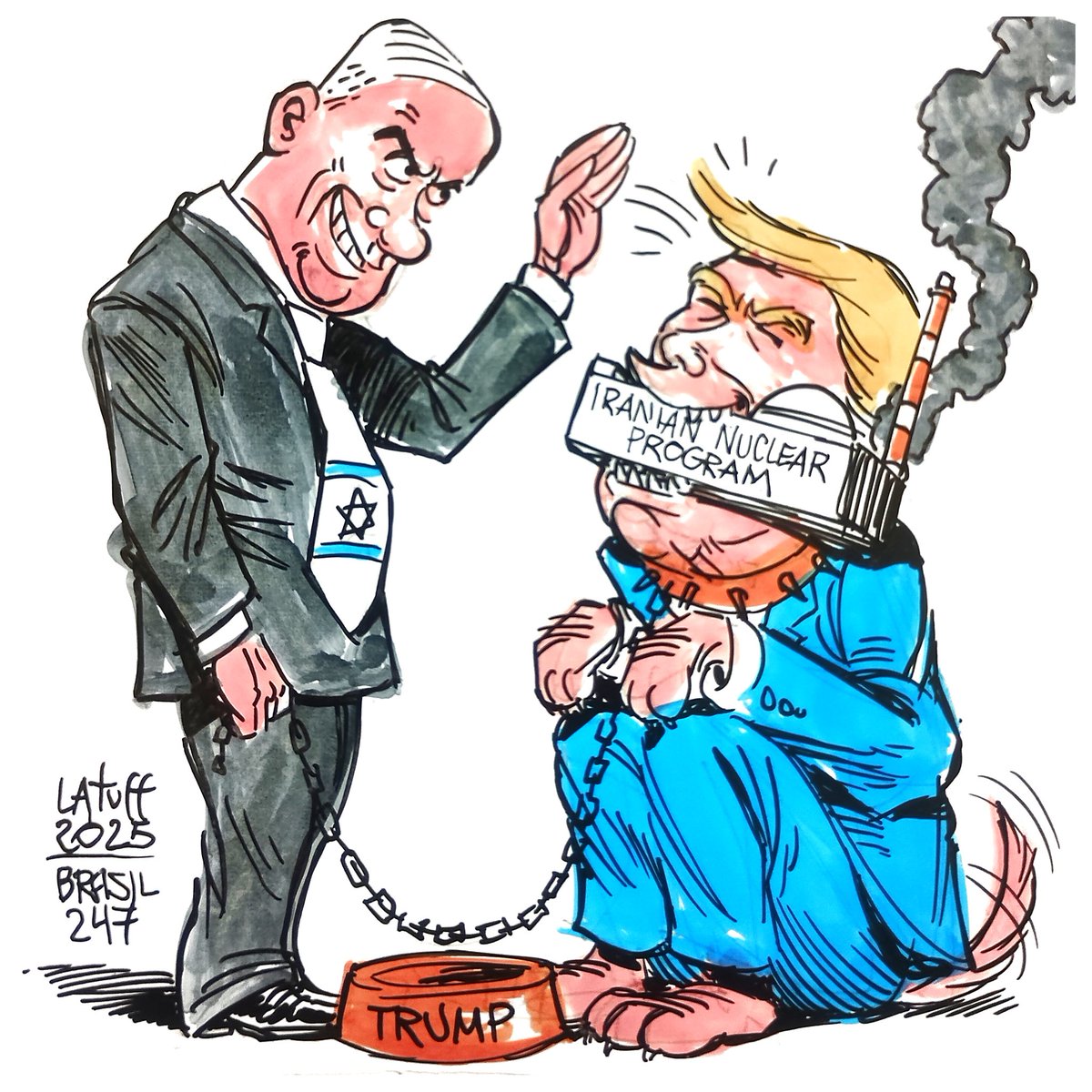LatuffCartoons's tweet photo. Netanyahu, Trump and the #Iran's nuclear program.
@brasil247
#IranUnderAttack https://t.co/dtMKANxQNi