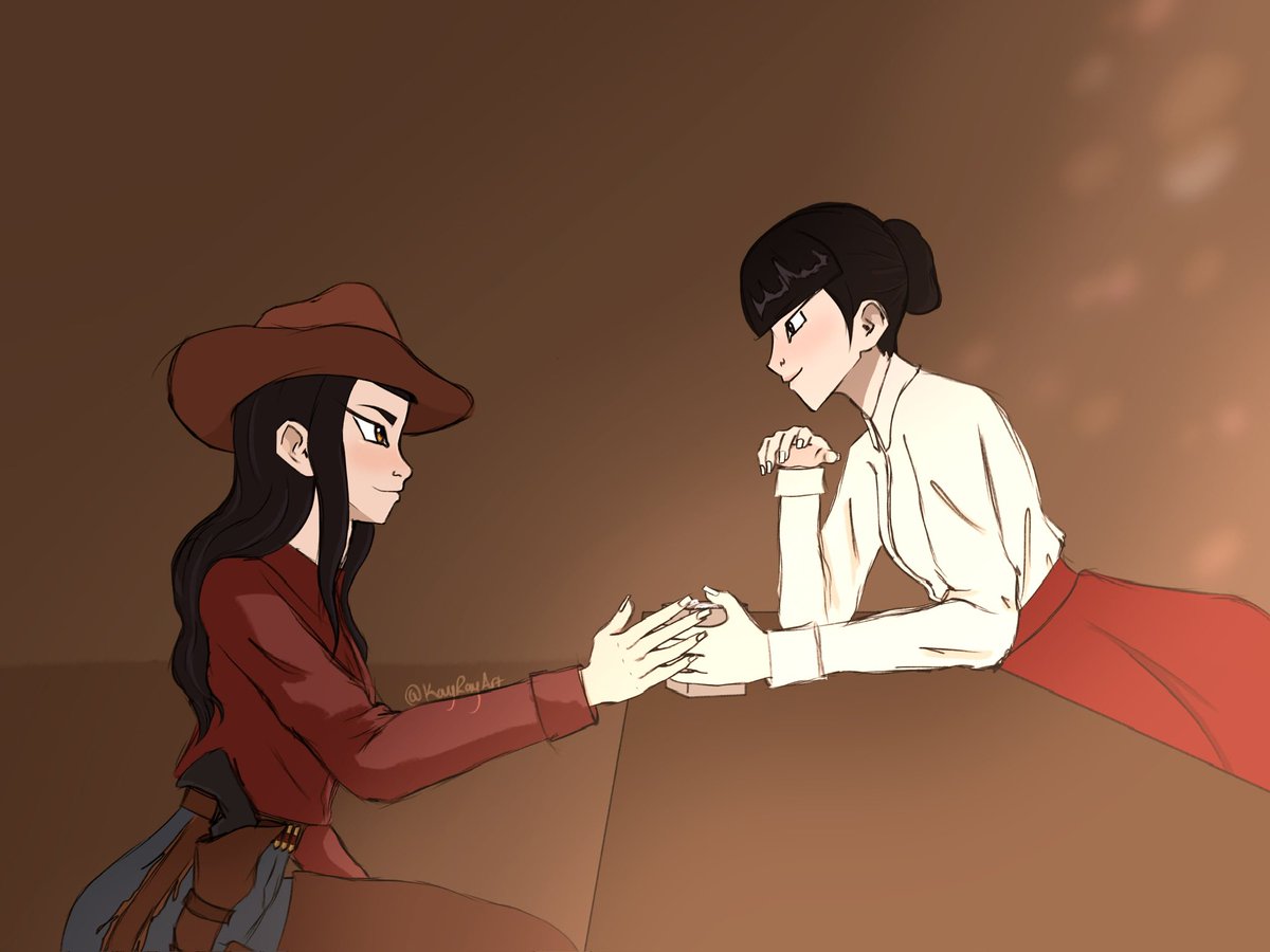 ignore how i gave up on the background
 
➶︎ butchfemme maizula bartender mai and cowgirl/cowboy azula old western au atla avatar the last airbender