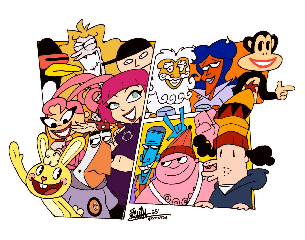 kevsomeone's tweet image. A drawing I drew dedicated to Mondo Media’s early content. I grew up watching it and unfortunately a lot of their early work are lost media. Lost web cartoons I feel don’t get as much attention then flash games.