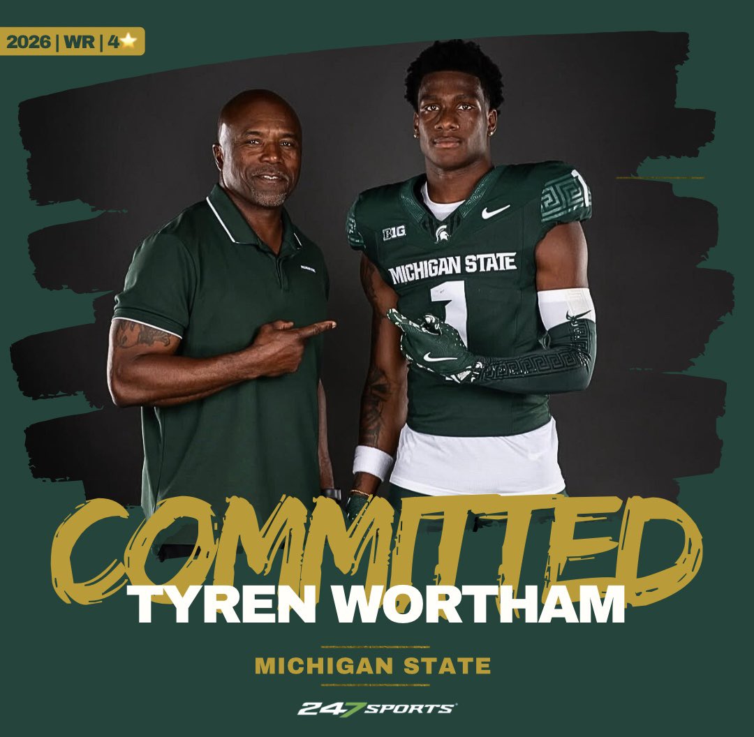 BREAKING: #MichiganState has landed 2026 four-star WR Tyren Wortham from Florida.

#Georgia and #KansasState also hosted the #UCF commit, who flips to MSU upon concluding an impactful official visit.

Courtney Hawkins gets a huge win on the trail.

FREE: 247sports.com/college/michig…
