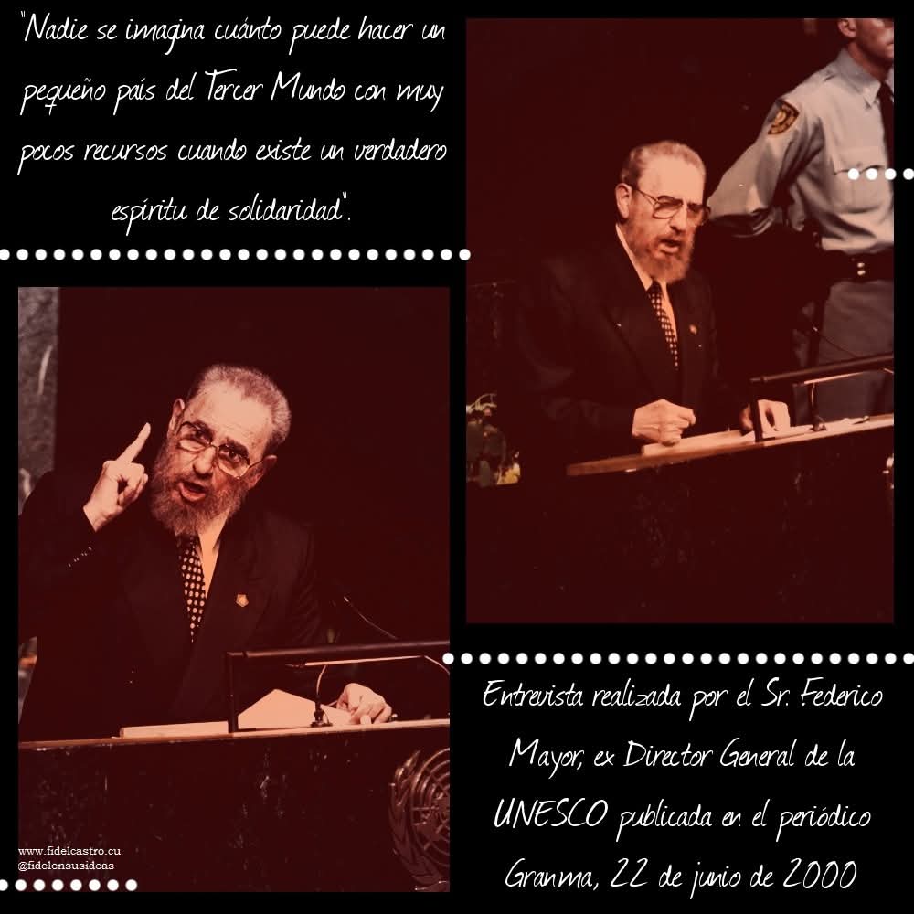 CamejoRico13842's tweet photo. 22 de junio de 2000🇨🇺 #FidelCastro “Nadie se imagina cuánto puede hacer un pequeño país del Tercer Mundo con muy pocos recursos cuando existe un verdadero espíritu de solidaridad.#SoldadoDeIdeas  #CubaVive #BMC #Guatemala #Totonicapán https://t.co/mzS8BH7wtP