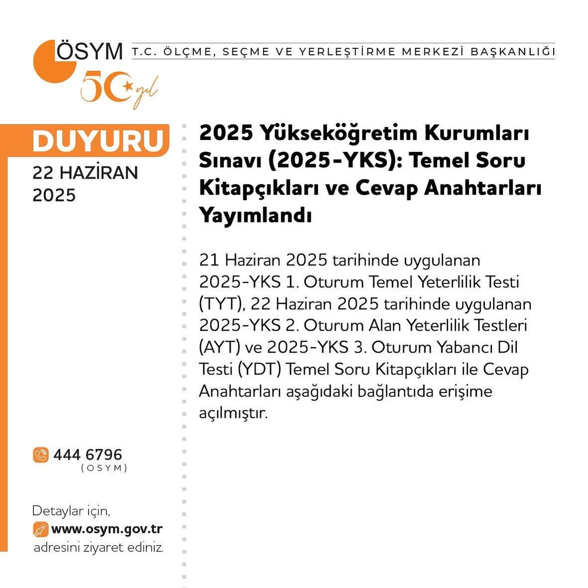 2025 Yükseköğretim Kurumları Sınavı (2025-YKS): Temel Soru Kitapçıkları ve Cevap Anahtarları Yayımlandı

osym.gov.tr/TR,33278/2025-…

<a href="/tcmeb/">Millî Eğitim Bakanlığı</a> @muratdem23
