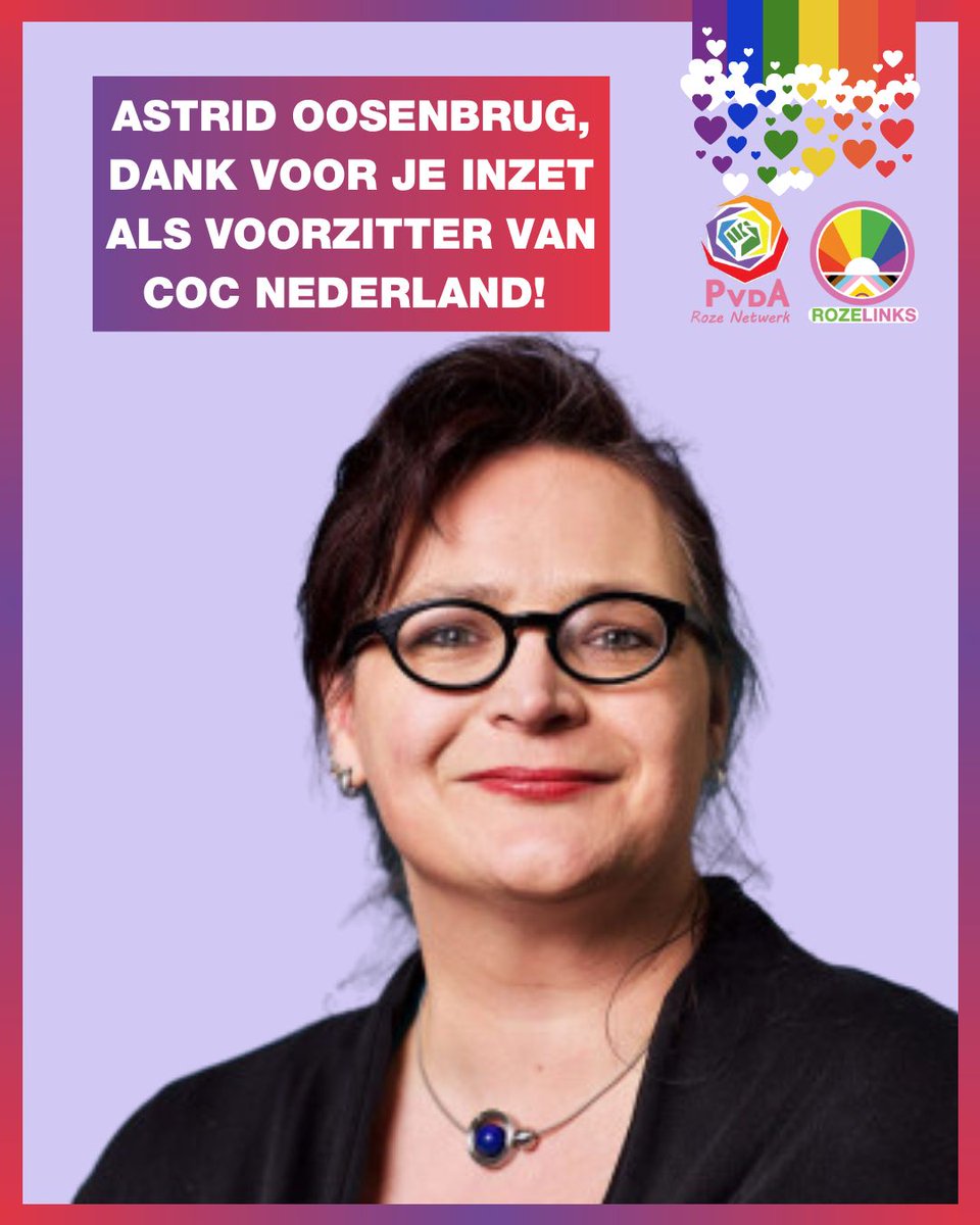 Lieve Astrid! Veel dank voor je tomeloze inzet voor gelijke rechten voor LHBTQIA+ personen en je strijd tegen haat &amp; uitsluiting.👏🏼💜 Ook dank voor je optimistisme en benaderbaar zijn. Strijdbaar, vol humor, met gestrekt been als 't moest! En... Voor de duvel niet bang.✊🏳️‍🌈🏳️‍⚧️