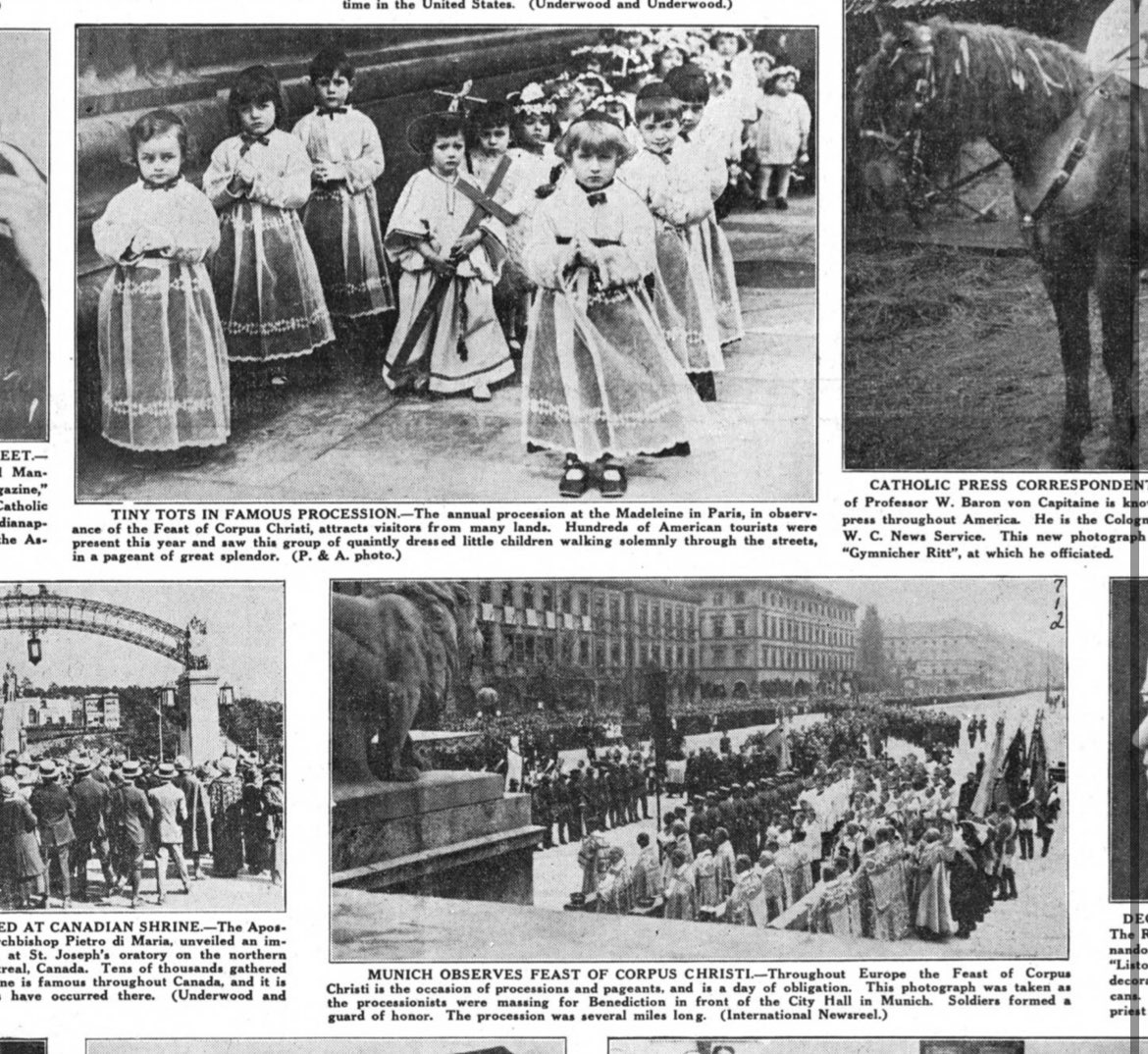 SharonKabel's tweet photo. 1923, The Catholic World in Pictures 

“Tiny tots in famous procession” 

&amp; 

“Munich observes feast of Corpus Christi” https://t.co/DRyxixooOg