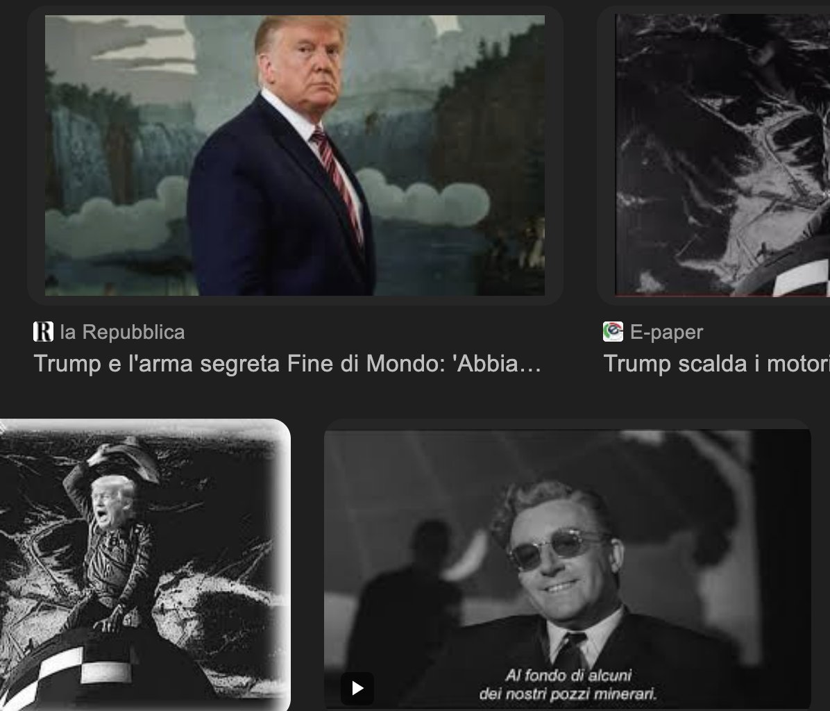 <a href="/acnewsitics/">Alex Cole</a> Donald Trump, dottor  #Stranamore  Ovvero: come ho imparato a non preoccuparmi e ad amare la #bomba Dr.  #Strangelove or: How I Learned to Stop Worrying and Love the #Bomb #GBU57 #bombardieri  #B2   #bunkerbuster vs #iran  - #DonaldTrump  #bombardiro  #Crocodilo #war #trump 
 -