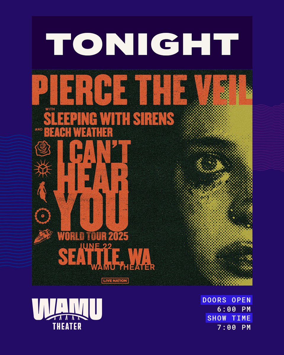 TONIGHT!
Pierce The Veil is coming to WAMU Theater.

🎟️ wamu.theater/hlqq5i69
🅿️ wamu.theater/676zsdmt