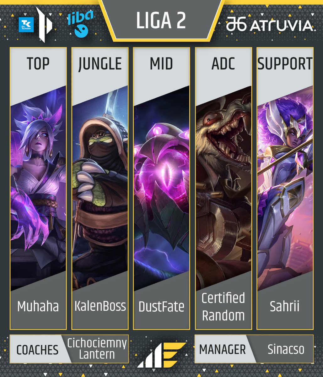 Münster Esports e.V. (@muensteresports) on Twitter photo 🚨PRM2 ROSTER🚨
<a href="/PrimeLeague/">Die Techniker Prime League</a> Liga 2 wird erneut angegangen - mit (fast) komplett neuem Look!
Willkommen im Main Team:
🔝<a href="/Muhahahahahah15/">Muhahahahahaha</a>
🌳<a href="/KalenBoss/">KalenBoss</a>
🧙<a href="/DustFateLoL/">Dust Fate</a>
🏹<a href="/Therandom_lol/">Certified Random</a>
⛑️<a href="/Sahriilol/">Sarah ✨</a>
👨🏫<a href="/LanternBanger/">Lantern</a> & <a href="/Cichociemny4kda/">Cichociemny</a>
👨💻<a href="/LyingNote/">Lying Note</a>
🦸<a href="/sinacso/">Sina</a>
Auftakt heute, 20:30 🚨PRM2 ROSTER🚨
<a href="/PrimeLeague/">Die Techniker Prime League</a> Liga 2 wird erneut angegangen - mit (fast) komplett neuem Look!
Willkommen im Main Team:
🔝<a href="/Muhahahahahah15/">Muhahahahahaha</a>
🌳<a href="/KalenBoss/">KalenBoss</a>
🧙<a href="/DustFateLoL/">Dust Fate</a>
🏹<a href="/Therandom_lol/">Certified Random</a>
⛑️<a href="/Sahriilol/">Sarah ✨</a>
👨🏫<a href="/LanternBanger/">Lantern</a> & <a href="/Cichociemny4kda/">Cichociemny</a>
👨💻<a href="/LyingNote/">Lying Note</a>
🦸<a href="/sinacso/">Sina</a>
Auftakt heute, 20:30