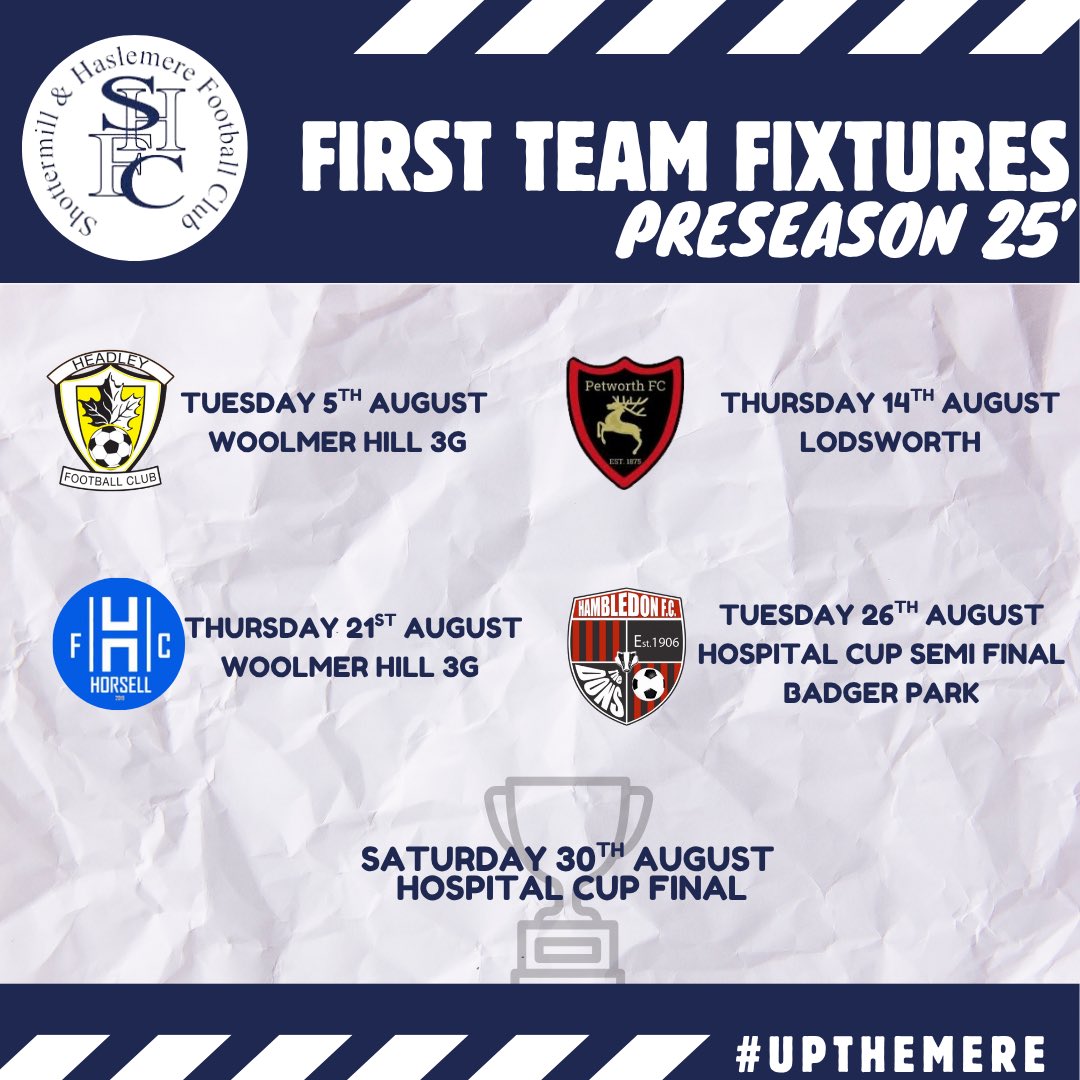 Shottermill & Haslemere FC (@mere_fc) on Twitter photo ๐ข ๐๐ง๐-๐๐๐๐จ๐ค๐ฃ ๐๐๐ญ๐ฉ๐ช๐ง๐๐จ ๐ผ๐ฃ๐ฃ๐ค๐ช๐ฃ๐๐๐! โฝ๏ธ
Our First Team are back in action this August as they gear up for an exciting new season! ๐ช๐ตโช๏ธ
Come along and support the lads as they prepare for the season ahead! ๐
#upthemere ๐ข ๐๐ง๐-๐๐๐๐จ๐ค๐ฃ ๐๐๐ญ๐ฉ๐ช๐ง๐๐จ ๐ผ๐ฃ๐ฃ๐ค๐ช๐ฃ๐๐๐! โฝ๏ธ
Our First Team are back in action this August as they gear up for an exciting new season! ๐ช๐ตโช๏ธ
Come along and support the lads as they prepare for the season ahead! ๐
#upthemere